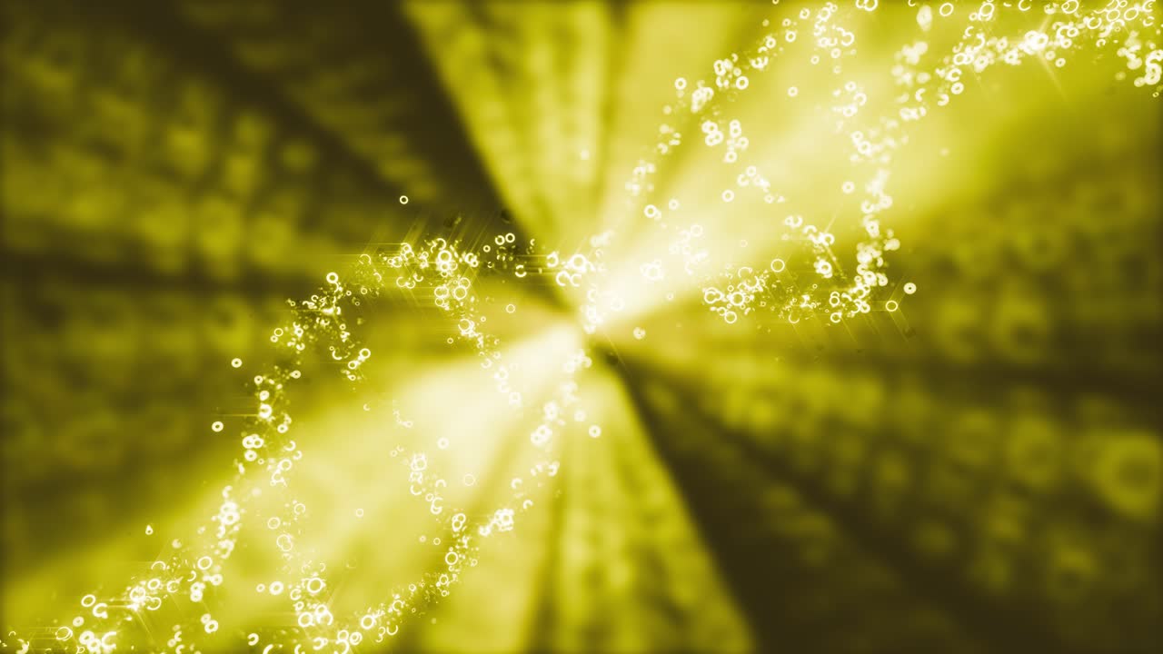 Yellow glowing color DNA floating from gene against dark background, 3d loop