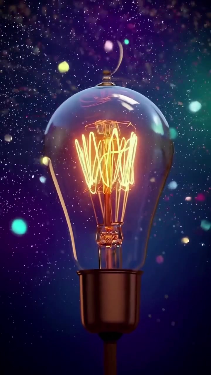 Lampadina Edison vintage luminosa con sfondo astratto scintillante
