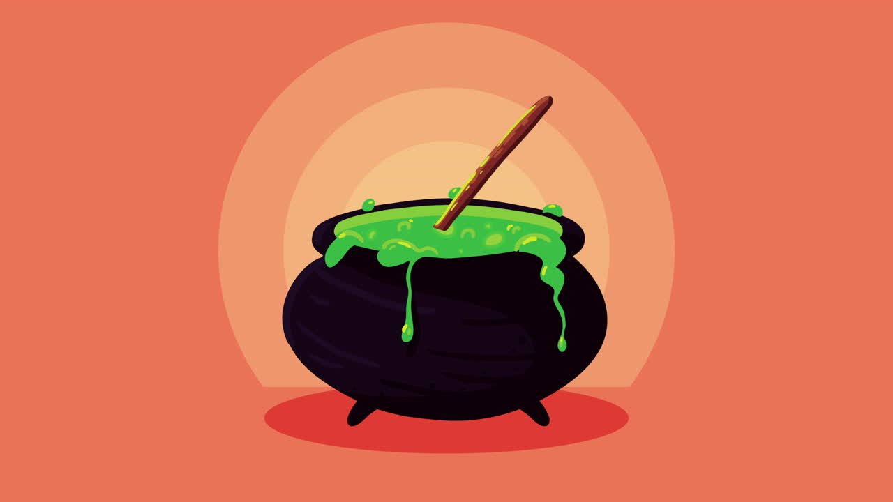 feliz animación de halloween con caldero