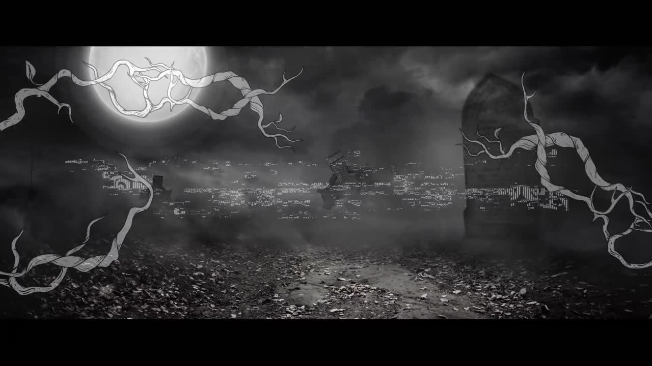 Animation of halloween greetings and branches over night sky background