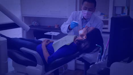 Animation-of-connecting-the-dots-glitch-with-male-dentist-examining-teeth-of-female-patient