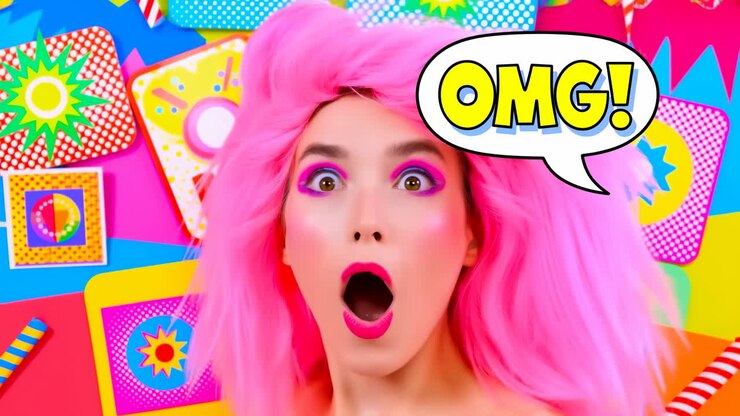Young Woman with Pink Hair Showing Surprised OMG Expression