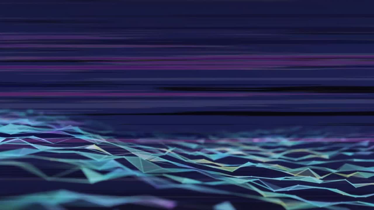 Animation of flickering lines over networks of connections on purple background