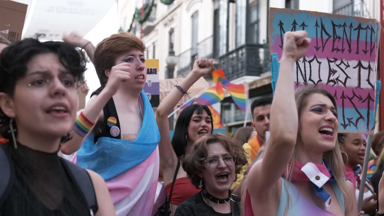 GRANADA, SPAIN - JUNE 28, 2022: Many people at the pride manifestation, LGBT+ community