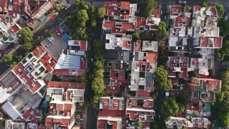 Vista-Aérea-De-Arriba-Hacia-Abajo-Sobrevolando-El-Barrio-De-Colonia-Del-Valle-En-El-Día