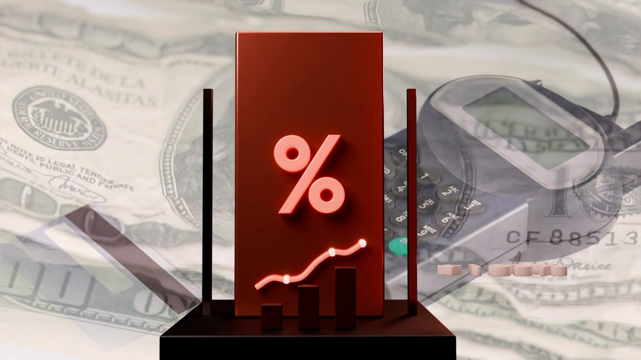 Black base appearing, red pillar rising, percent forming and graphs growing to show payment trend