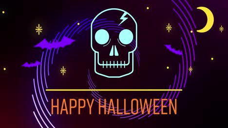 animación de texto de felicitaciones de halloween de neón con cráneo y patrón de neón
