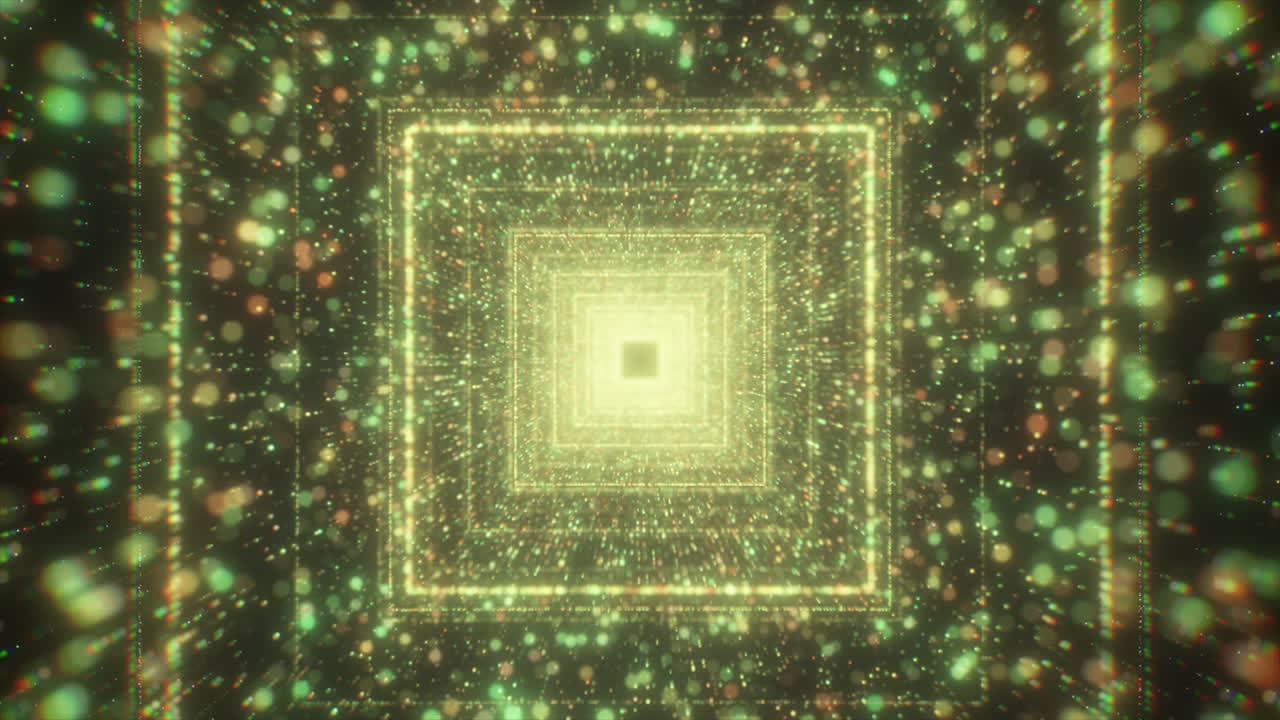 túnel cuadrado abstracto con partículas brillantes