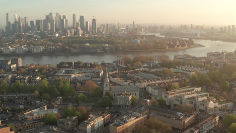 Aerial-shot-over-Greenwich-town-towards-the-Cutty-sark-ship