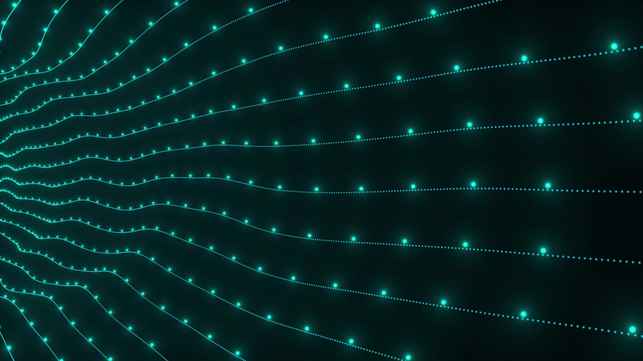 Abstract Glowing Teal Light Particles Moving in Wavy Lines