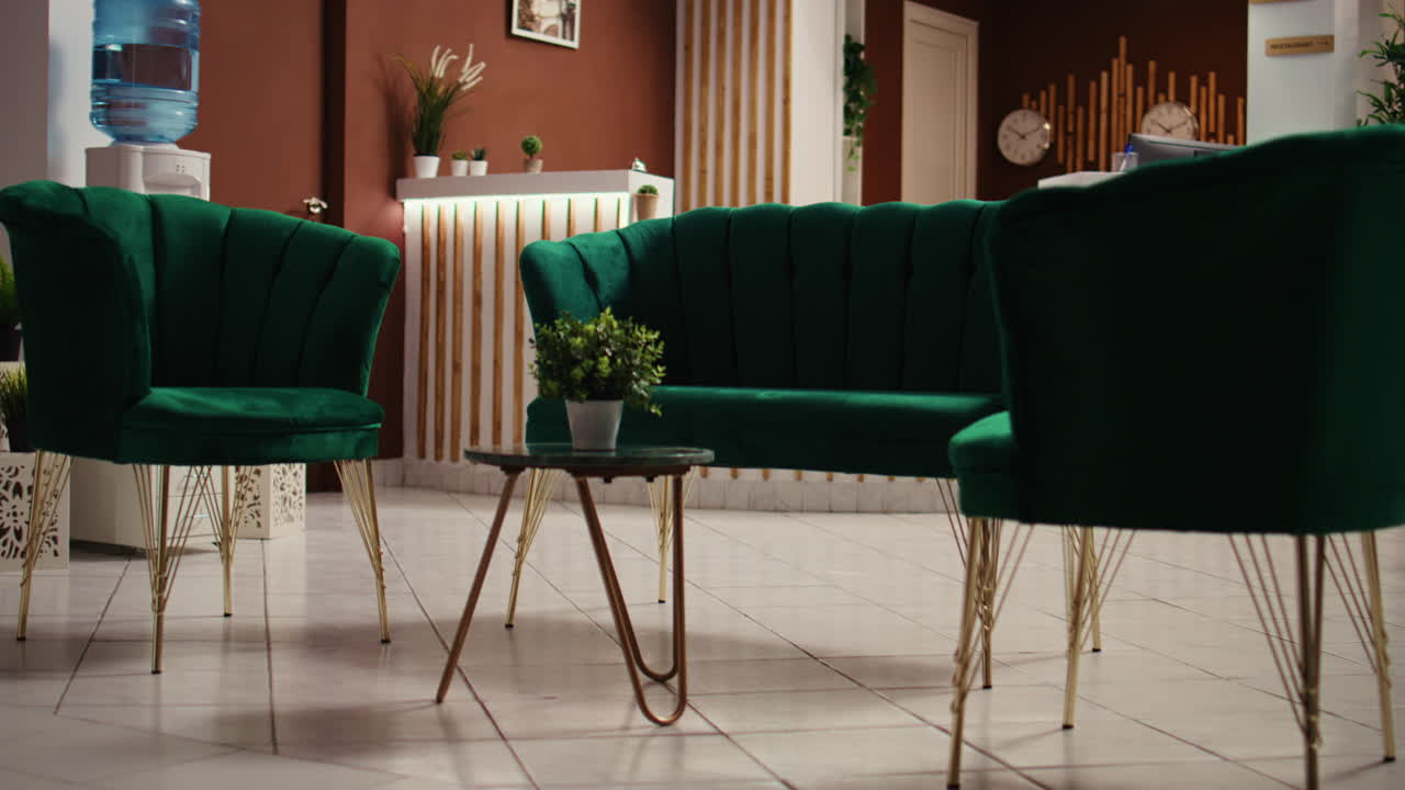 Jib up shot of accommodation lobby