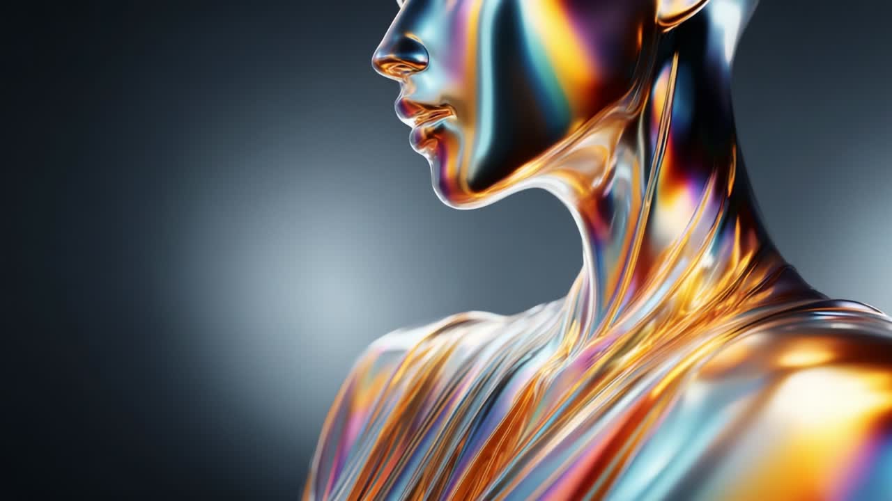 A Captivating Gaze: A Stunning Depiction of a Futuristic, Shiny, and Colorful Robot with a Sleek and Modern Design Emphasizing Its Unique Textures and Surfaces in Artistic Detail