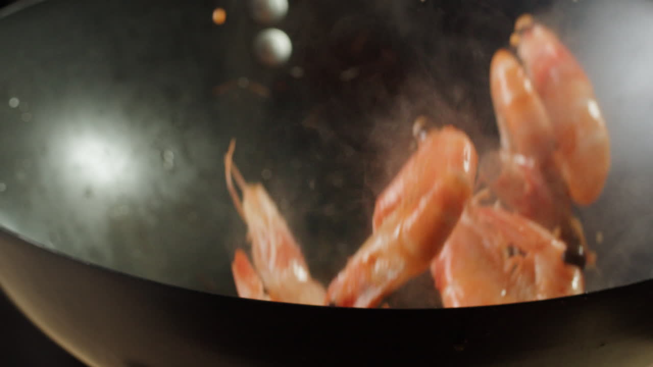 Cooking Shrimp in a Wok