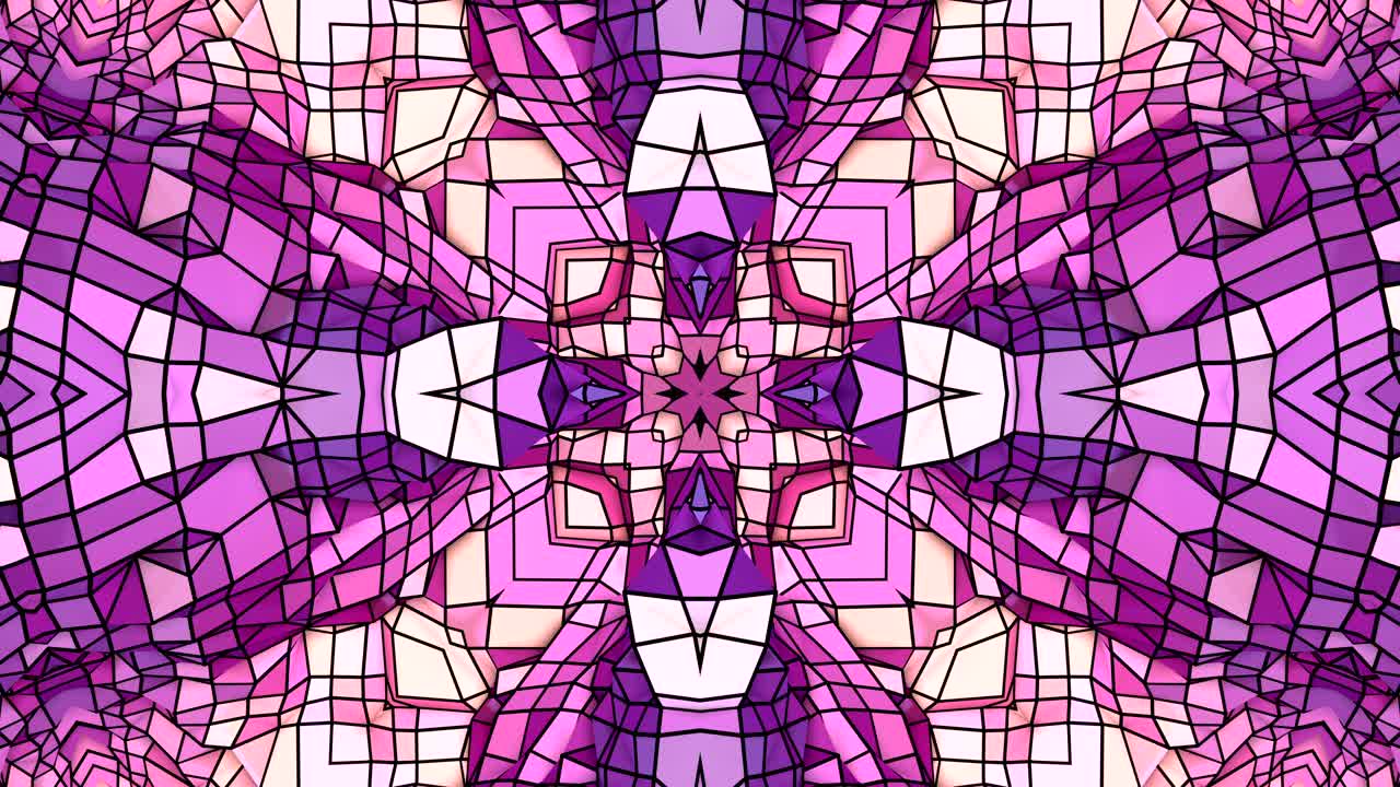 fondo abstracto poli geométrico bajo como un efecto de vidriera o caleidoscopio en movimiento en 4k. animación 3d de bucle, imágenes sin costuras en el popular estilo poli bajo. v6