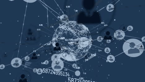 animación de la red de conexiones con iconos digitales y globo con números cambiantes