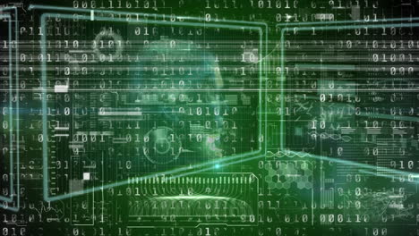 animazione dell'elaborazione dei dati su schermi su sfondo scuro
