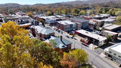 aerial-over-fall-treetops-Brevard-NC,-North-Carolina