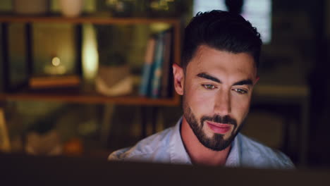 young business man working late on a computer