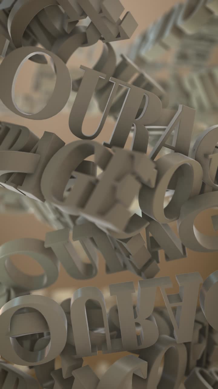 Lettere 3D fluttuanti che compongono la parola Courage