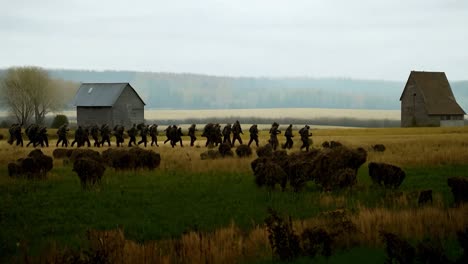 soldiers marching across a field