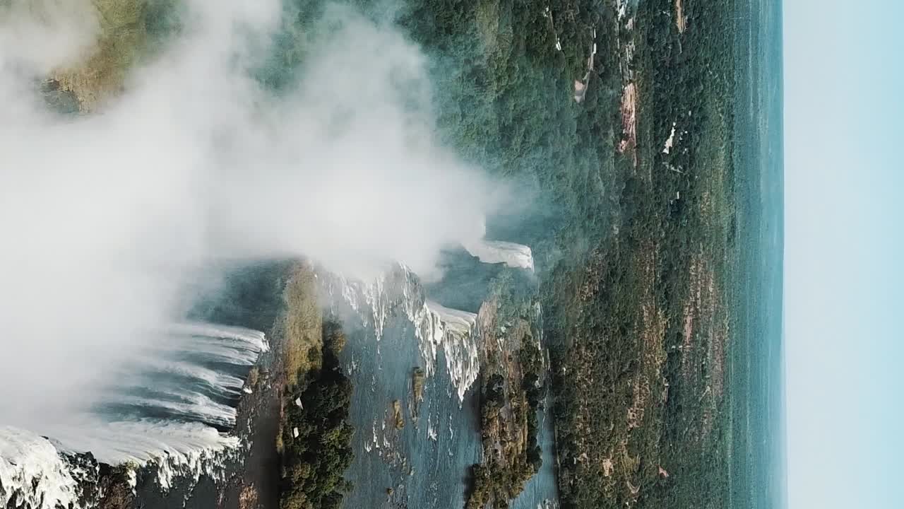 Vertical Aerial View Victoria Falls, Shungu Namutitima at the Border of Zimbabwe and Zambia in Africa