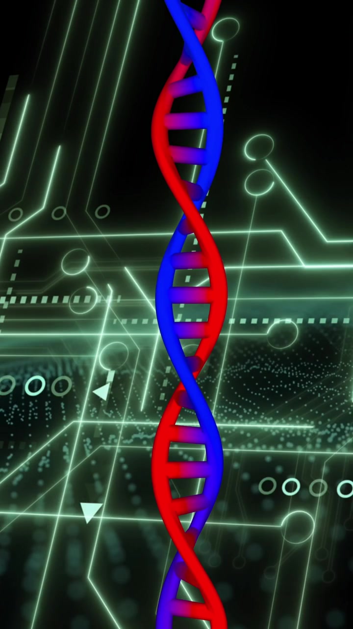 Animation of medical data processing over dark background