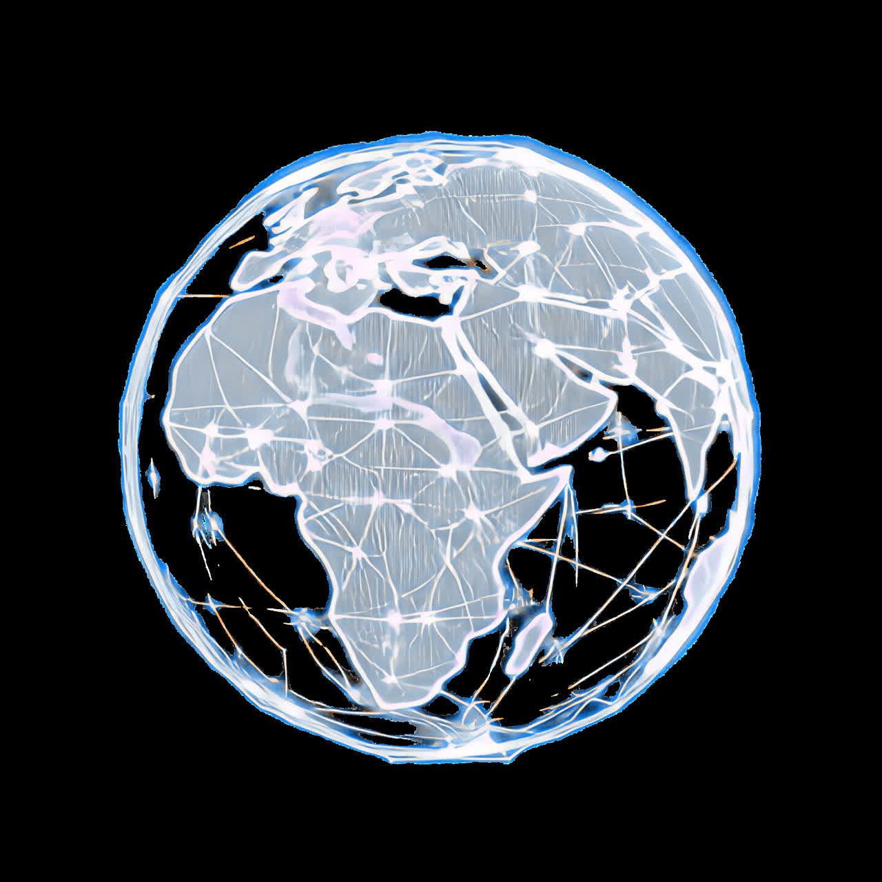 Digital interconnected global network sphere animation isolated asset, transparent 4K video, alpha