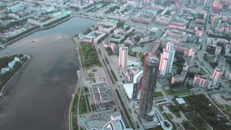 aerial view of a city with a river