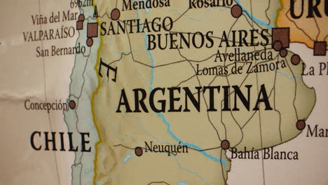 close-up view of a map centered on argentina and chile