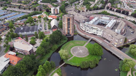 Cloudy-aerial-view-at-Amersfoort-Nieuwland,-The-Netherlands