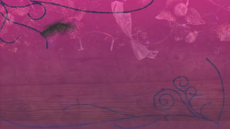 Animation-Von-Weihnachtsdekoration-Und-Schmetterling-Auf-Rosa-Hintergrund