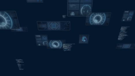 animación de visores y procesamiento de datos por computadora sobre fondo oscuro