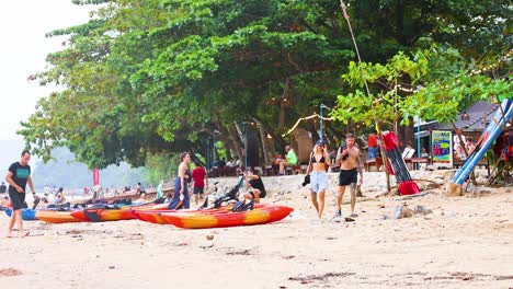 people enjoying beach and kayaking activities