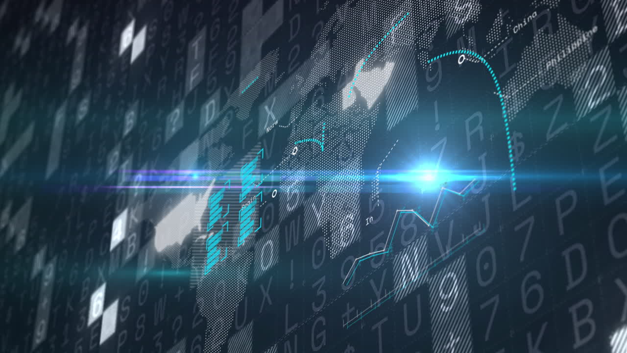 어두운 배경에 데이터 처리에 대한 금융 그래프의 애니메이션