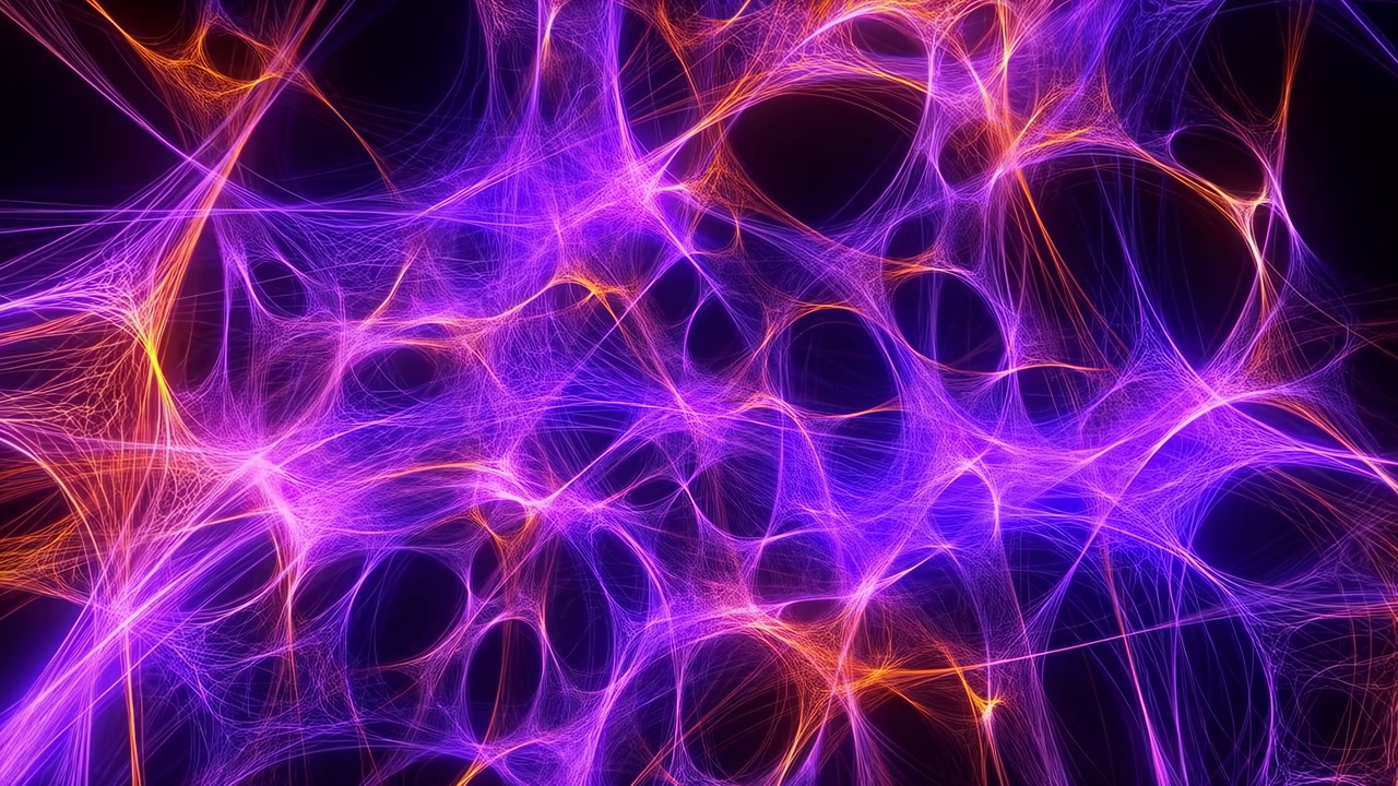 Vivid Neural Network Synapses Glow Purple, Interconnected Axons And Dendrites Form Neon Web, Neuroscientist