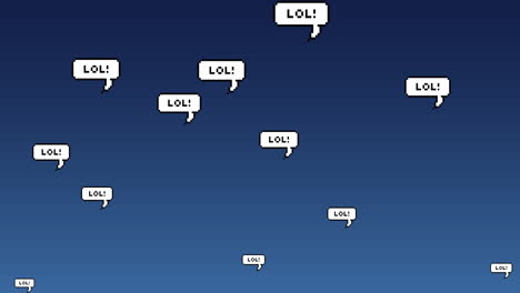 animación digital de texto lol en múltiples burbujas de habla flotando contra un fondo azul