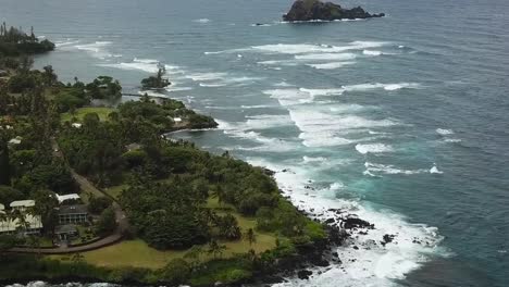 drone aerial beach waves hawaii forest ocean