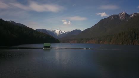aerial view of fresh water reservoir in canadian mountains