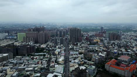 aerial view of dense downtown at luzhu district in taoyuan city, taiwan.