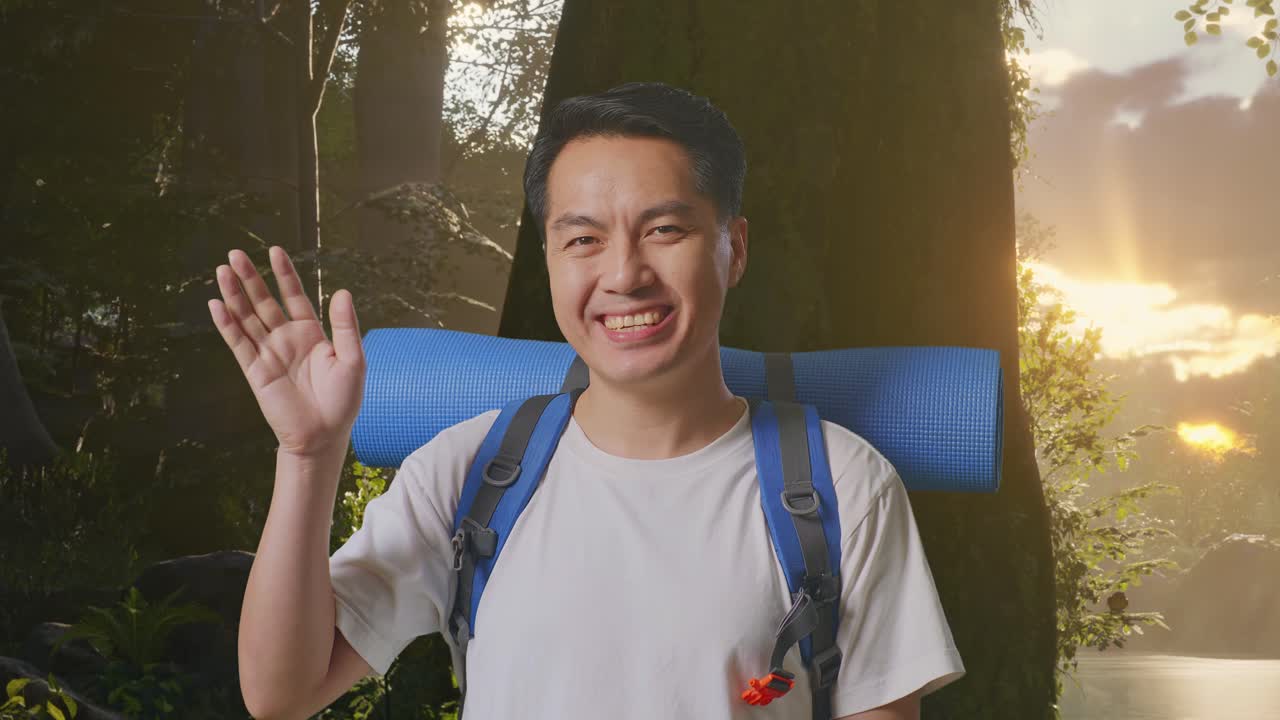 숲에서 산책하는 남자