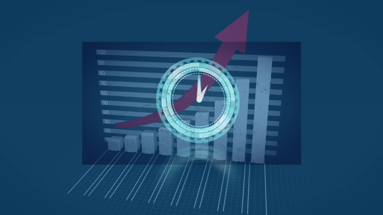 animación del reloj en movimiento sobre el gráfico con flecha