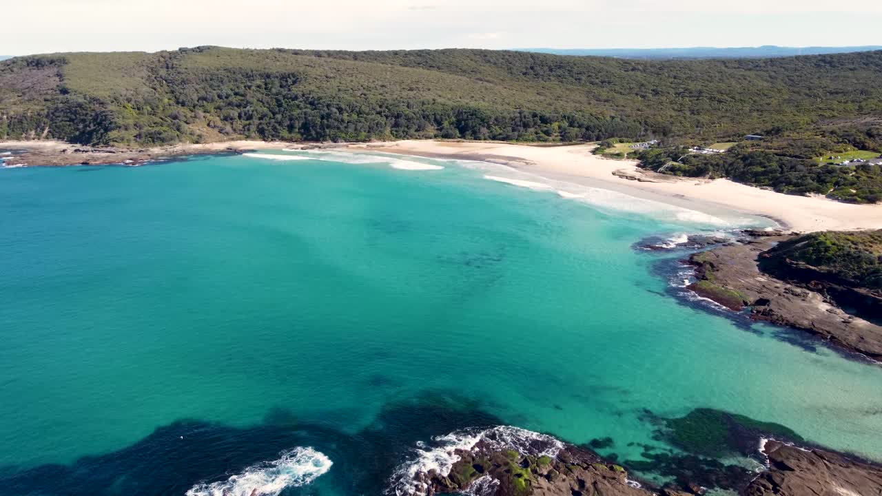 Drone aerial footage of Lake Munmorah National Park Frazer Beach Crystal Clear Pacific Ocean Central Coast NSW Australia 3840x2160 4K