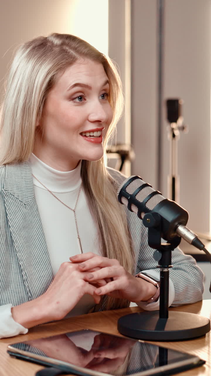 Donna che registra un podcast