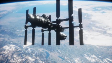 A-view-of-the-Earth-and-a-spaceship.-ISS-is-orbiting-the-Earth