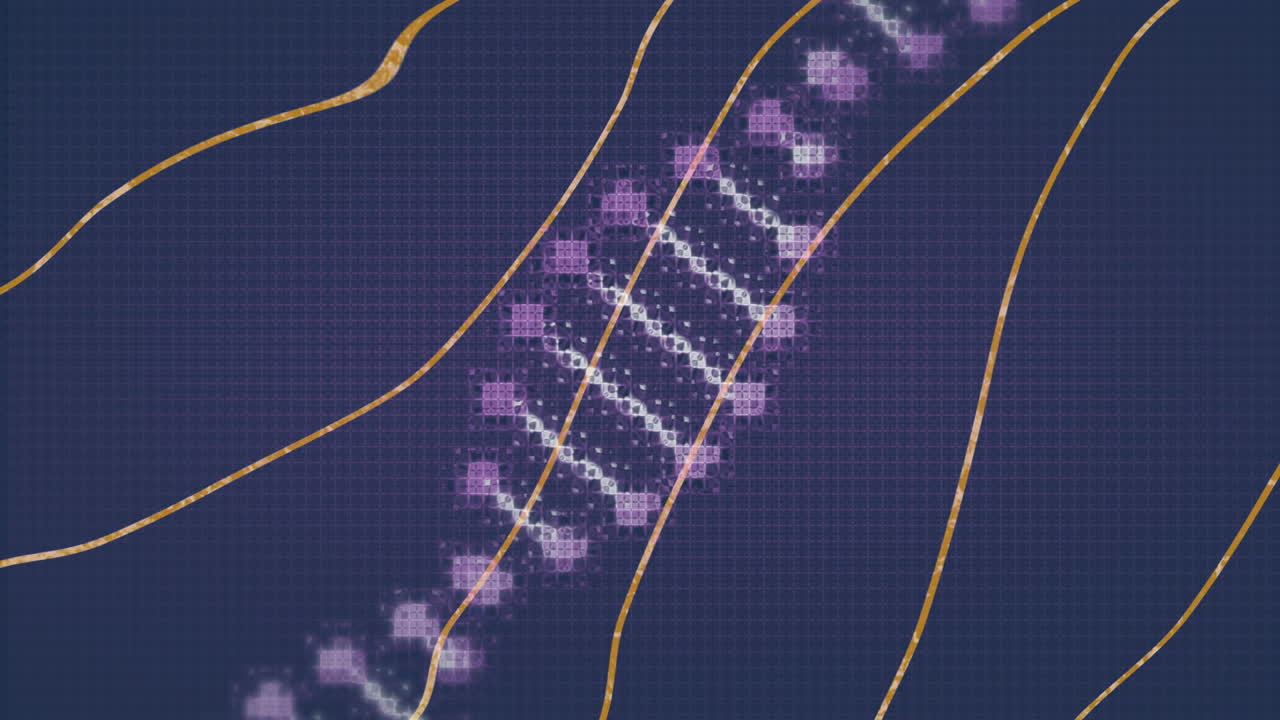 DNA strand with binary coding, processing scientific data in animation style