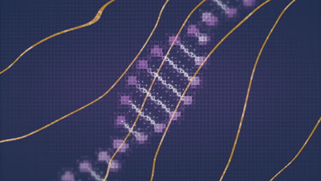 DNA strand with binary coding, processing scientific data in animation style