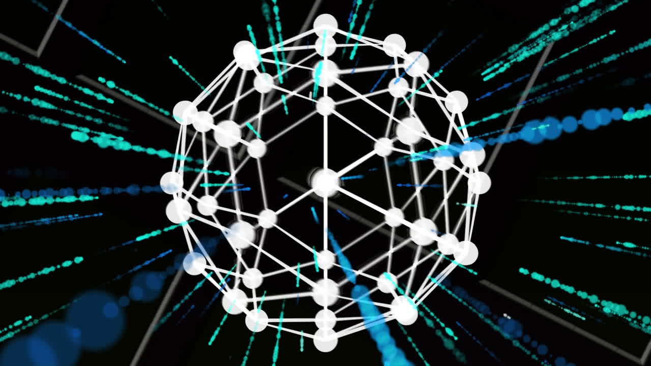 animación del procesamiento de datos y globo sobre fondo negro