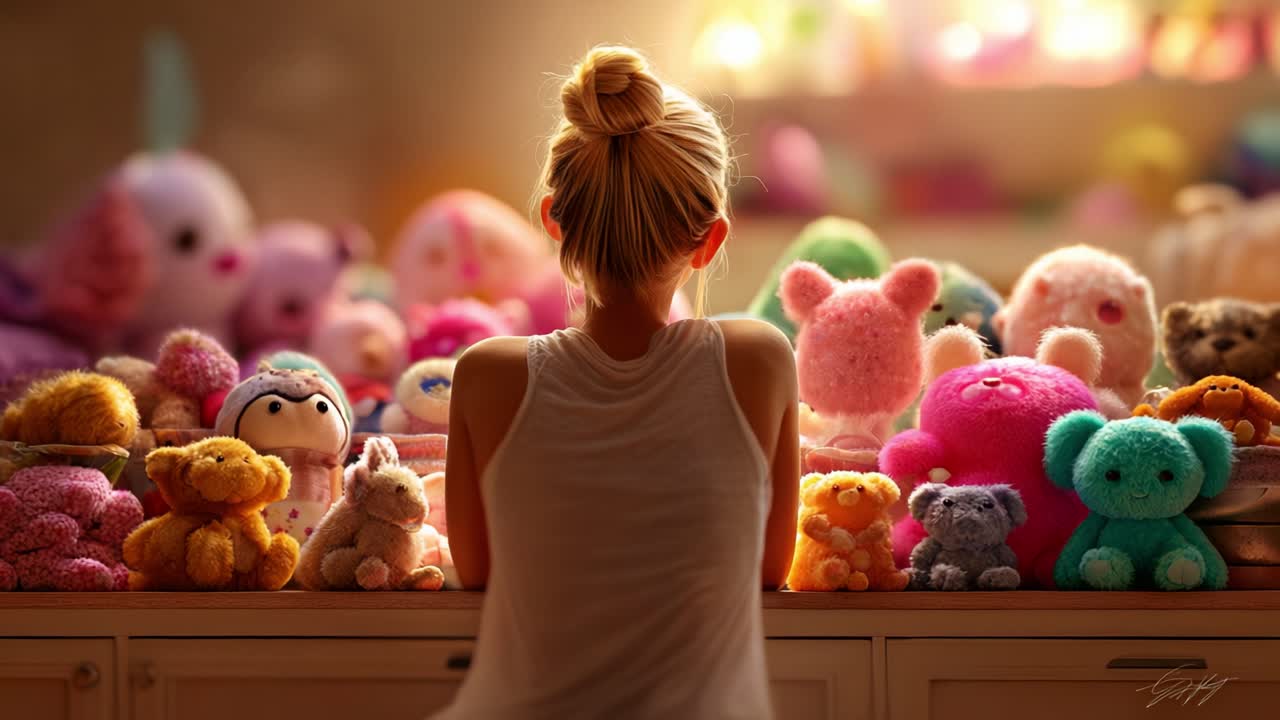 A Child's Dream: A Magical Collection of Colorful Plush Toys Captivates Imagination, Inviting Whimsy and Joy into a Cozy Room Filled with Cuddly Companions