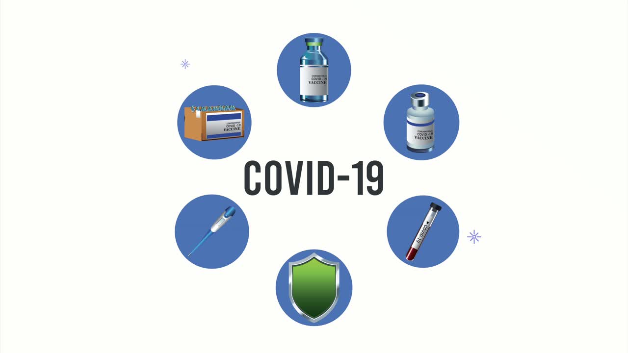 пандемические надписи covid-19 с иконами вокруг