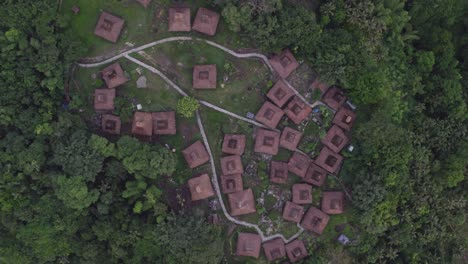 top down shot of traditional village kampung situs yarro wora at sumba, aerial